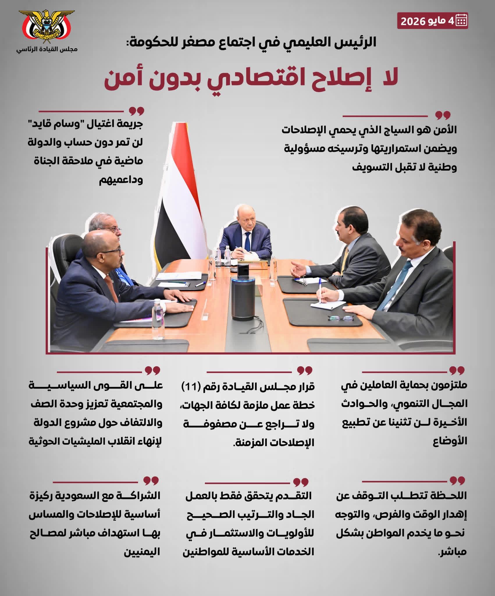 ملخص الاجتماع المصغر لرئيس مجلس القيادة مع الحكومة (انفوجرافيك)